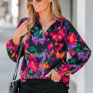 Cupshe Watercolor Print V-Neck Top | Multicolor | Size XS |